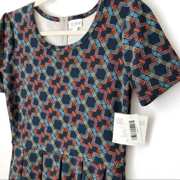 Nwt Lularoe Amelia Dress Teal Geometric Print S - Picture 2 of 6